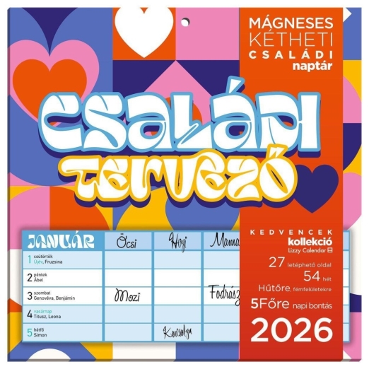 HŰTŐMÁGNESES NAPTÁR 2 HETI 2026 CSALÁDI TERVEZŐ