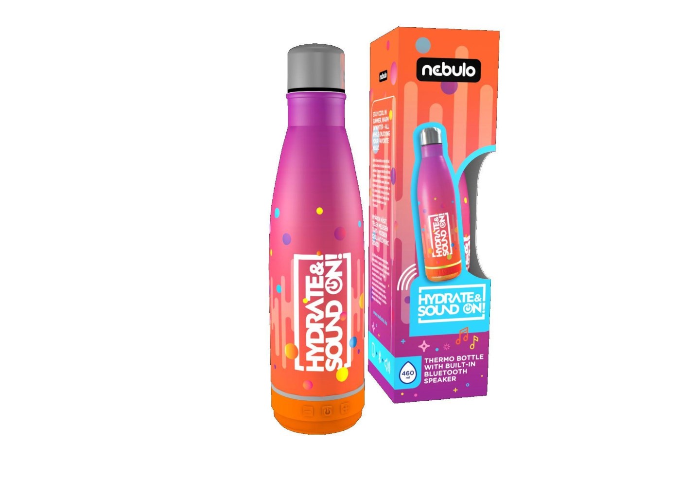 THERMO KULACS 460ML BEÉPÍTETT BLUETOOTH HANGSZÓRÓVAL, RÓZSA-NARANCS, NEBULO