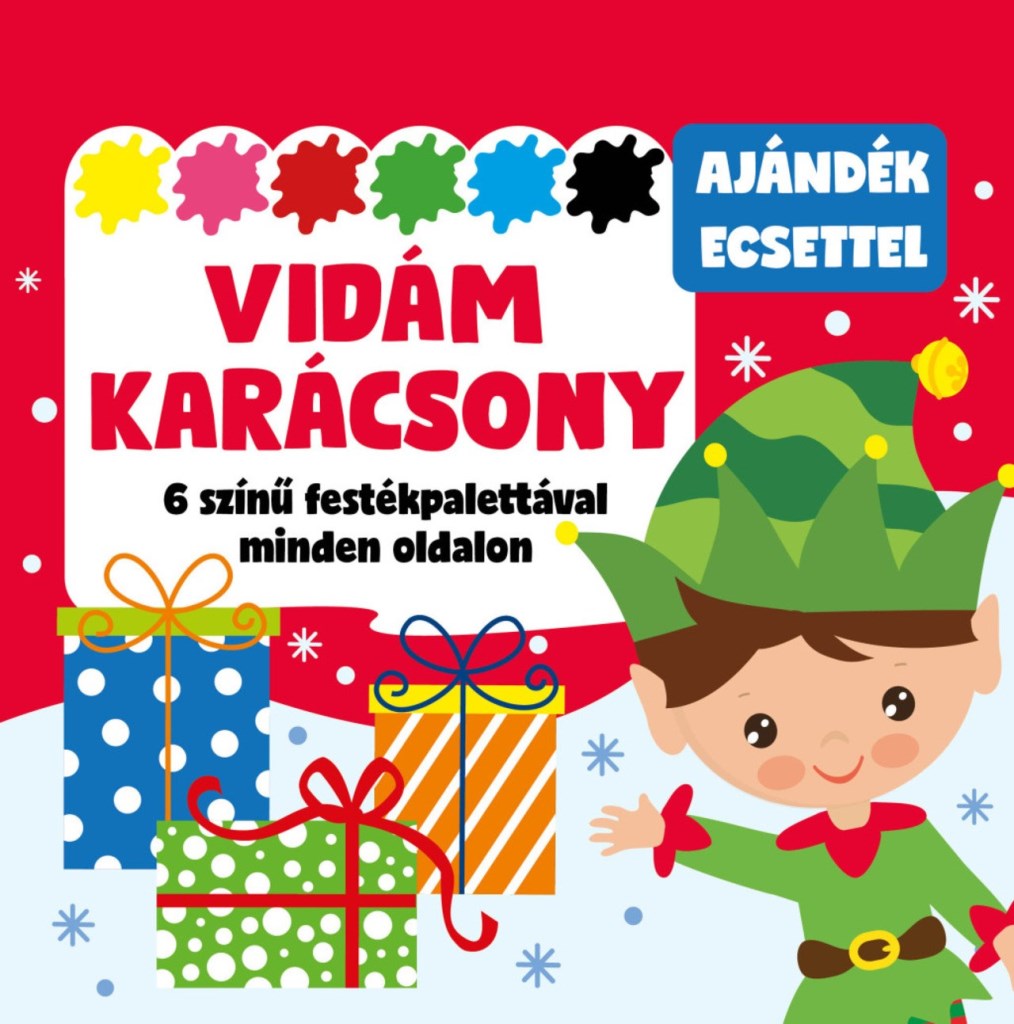 VIDÁM KARÁCSONY - 6 SZÍNŰ FESTÉKPALETTÁVAL MINDEN OLDALON - AJÁNDÉK ECSETTEL
