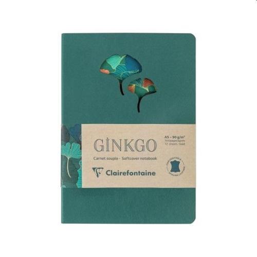 BŐR JEGYZETFÜZET CLAIREFONTAINE GINKGO, A5, 72 LAPOS, VONALAS, VEGYES MINTA