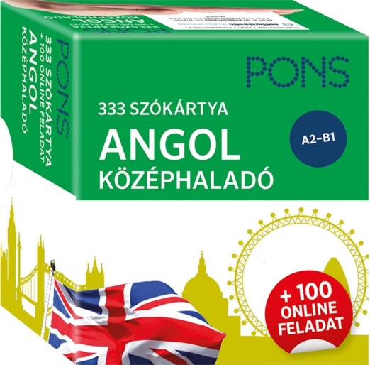 333 SZÓKÁRTYA - ANGOL KÖZÉPHALADÓ A2-B1 + 100 ONLINE FELADAT (PONS)